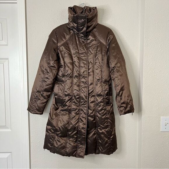 Hilary Radley Puffer Down Coat Size Small Shiny Brown - Picture 2 of 10